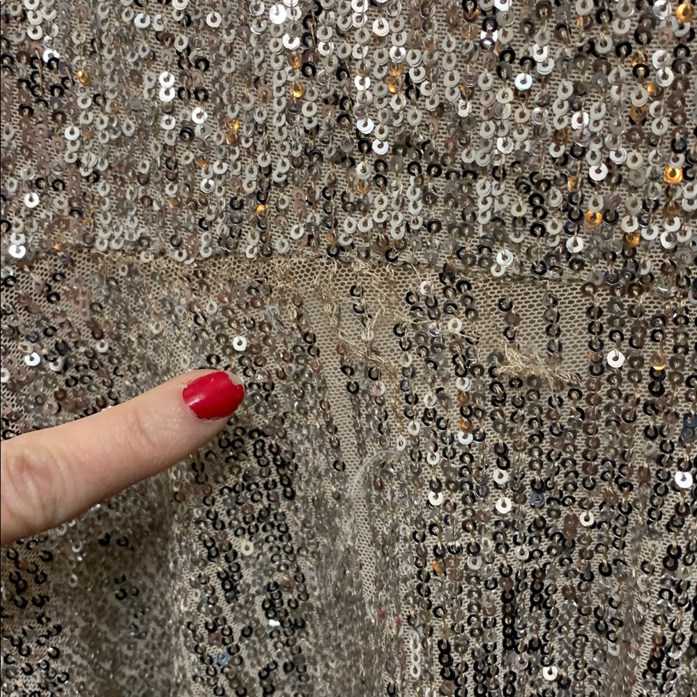 Champagne Sequin Set Elegant Matching Long Sleeve Blouse & Midi Skirt - Picture 8 of 10